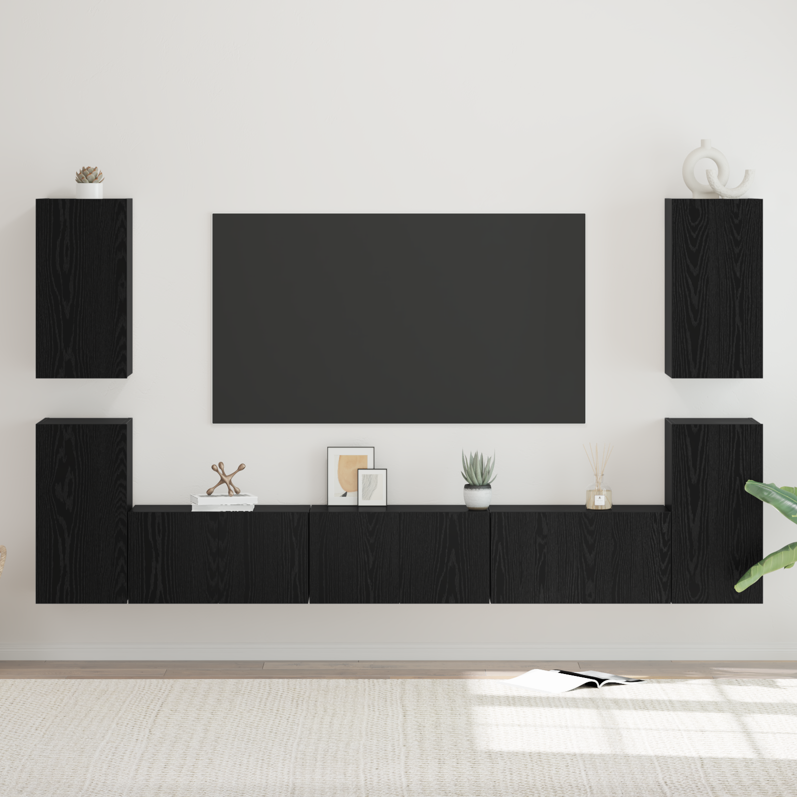 TV spintelių komplektas 7 pcs juoda ąžuolo Apdirbta mediena