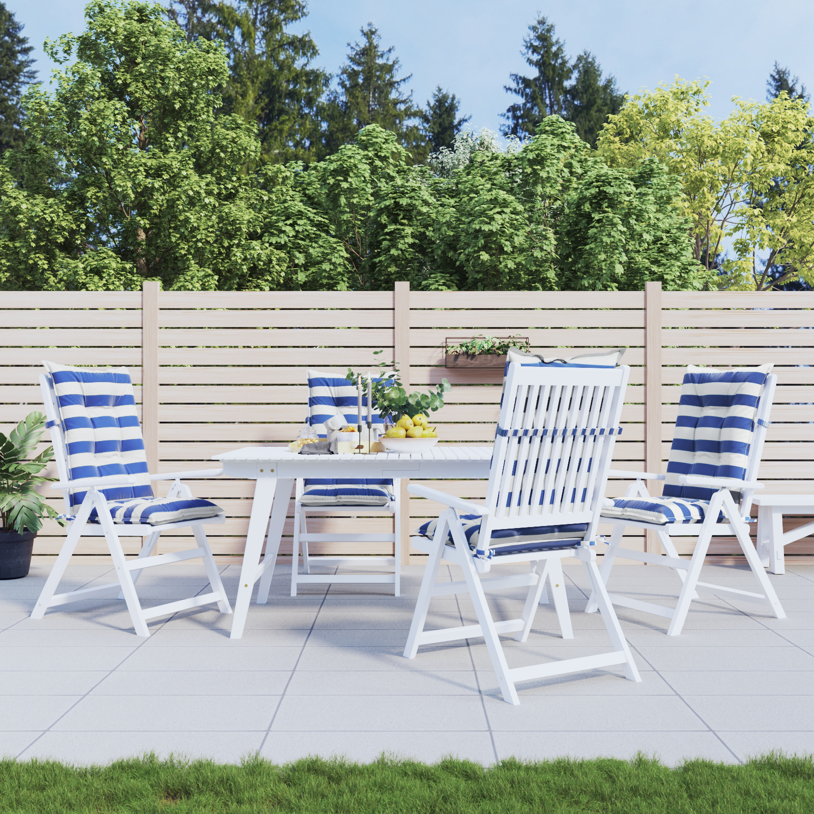 Lauko pagalvė 4 pcs Mėlyna ir balta 120 x 50 x 7 cm Audinys
