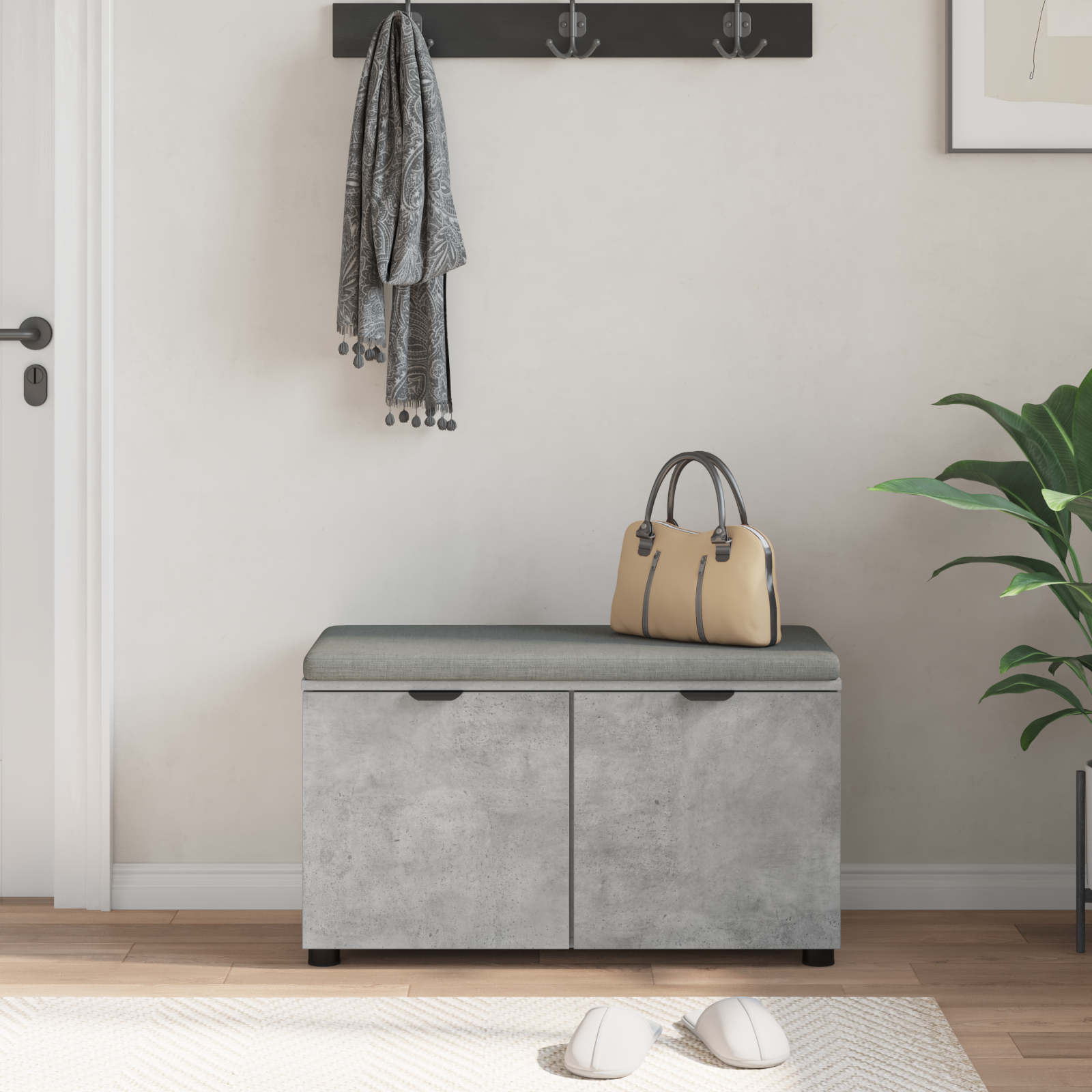 Koridoriaus suolas su pagalve Betono Pilka 80 x 38 x 46 cm