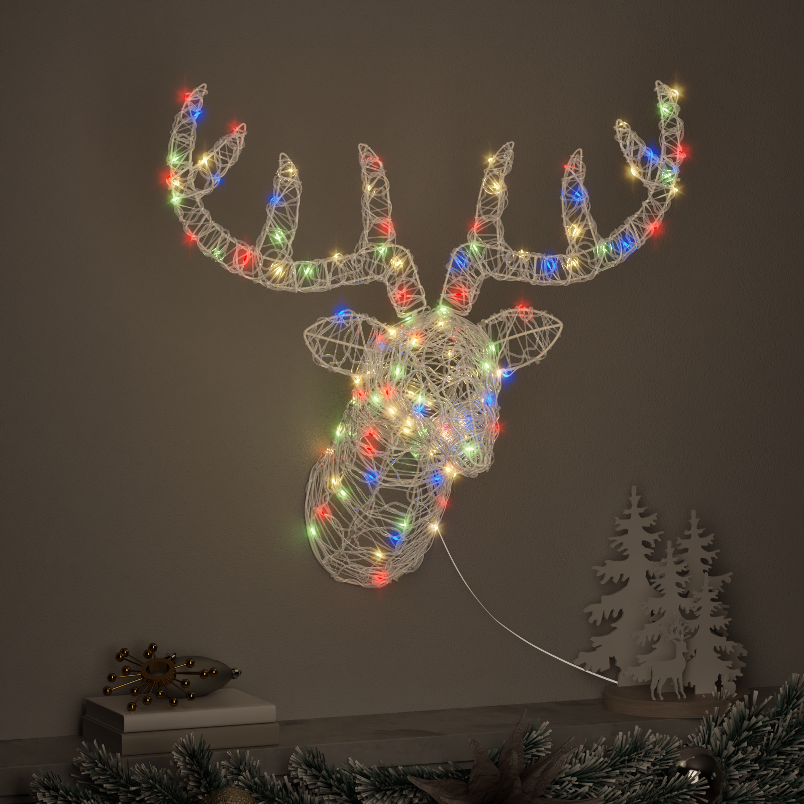 Reindeer head with 140 LED colorful 60 cm Acrylic