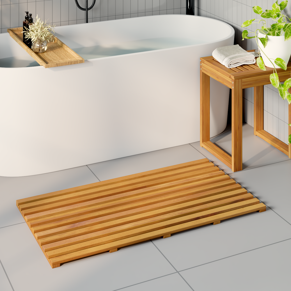Bath Mat Plain Brown 100 x 53 cm Wood
