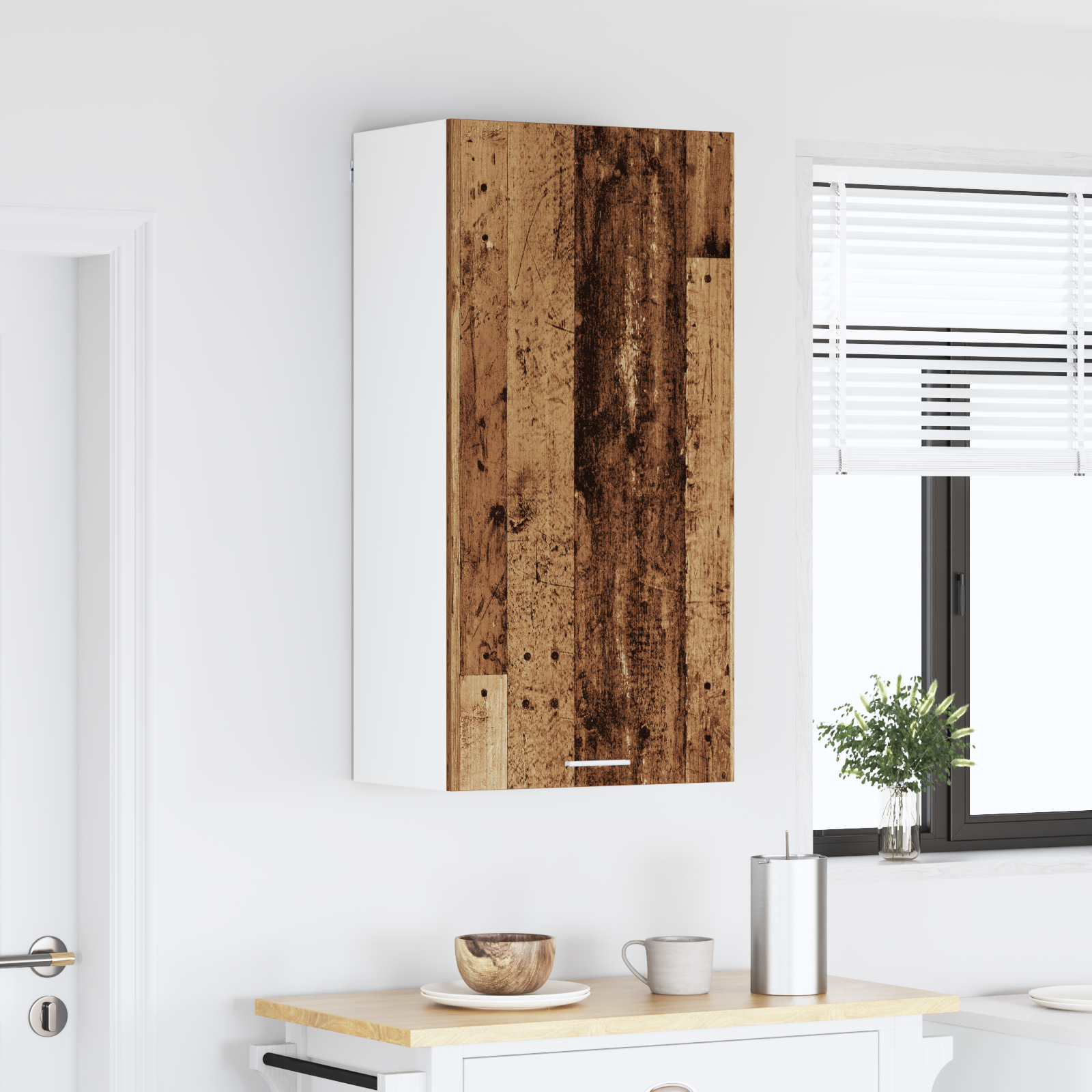 Wall-mounted cabinet with shelf Riga Sonoma oak and white