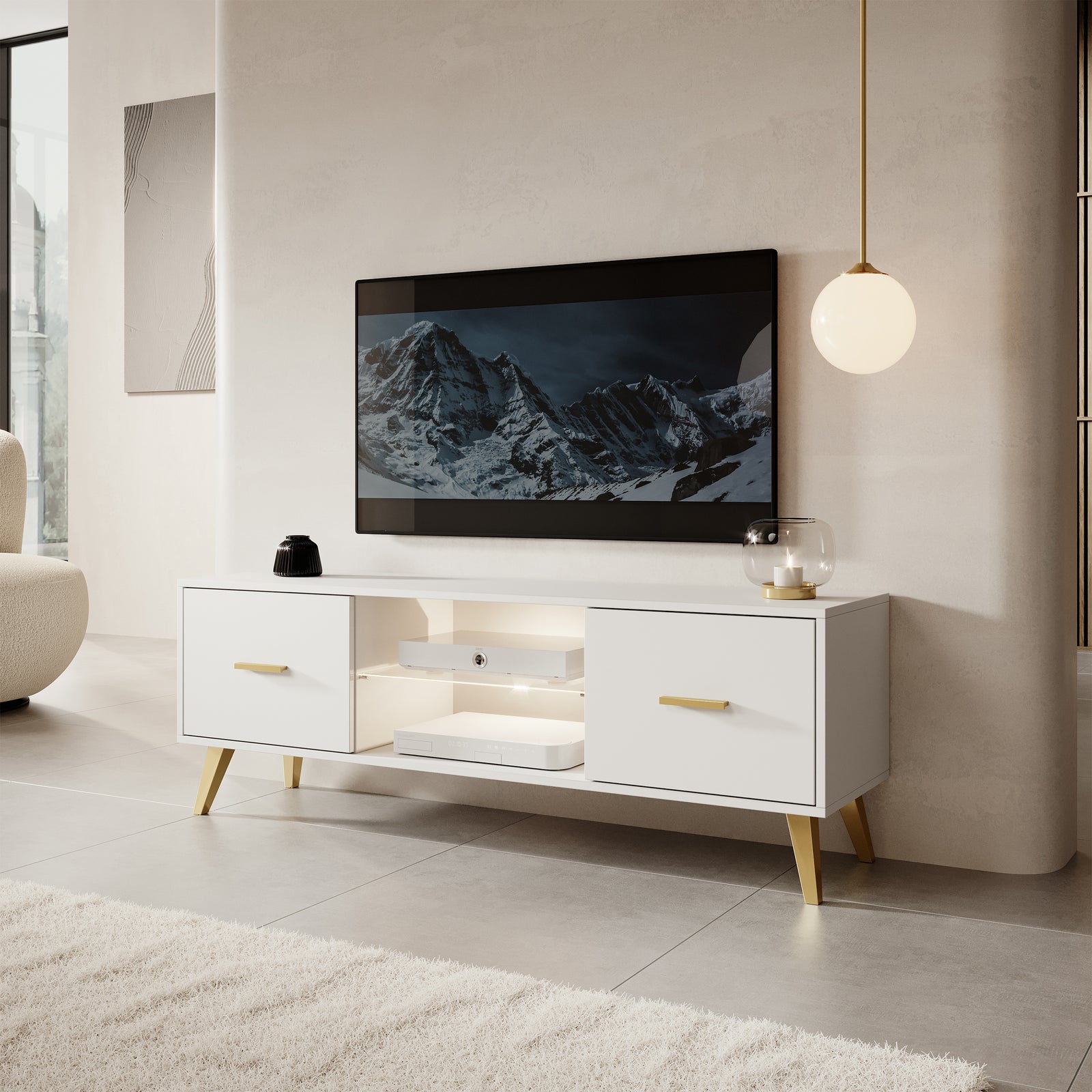 TV staliukas SAVONI, baltas, 140 cm