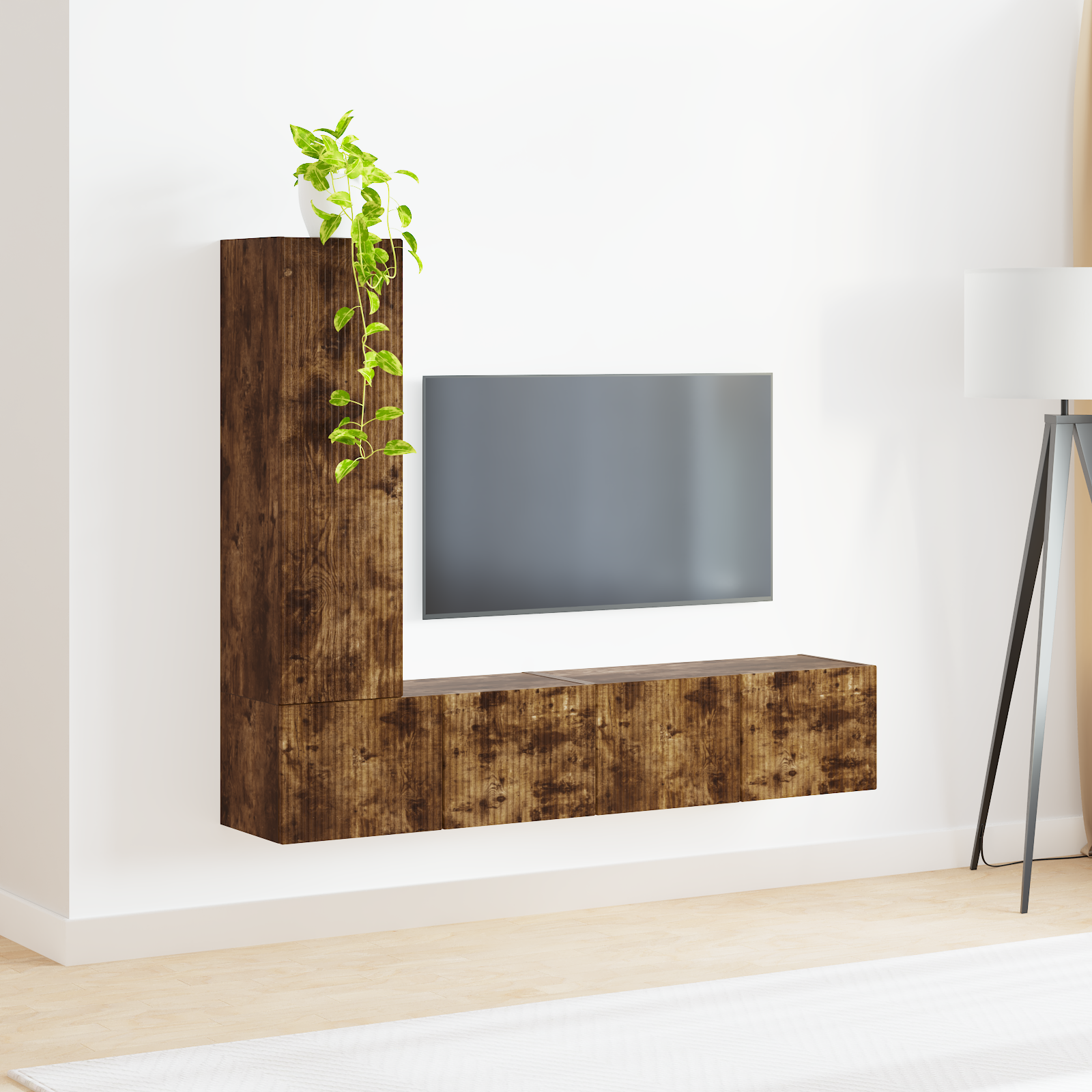 TV spintelių komplektas 2 pcs Rūkyta ąžuolas Apdirbta mediena