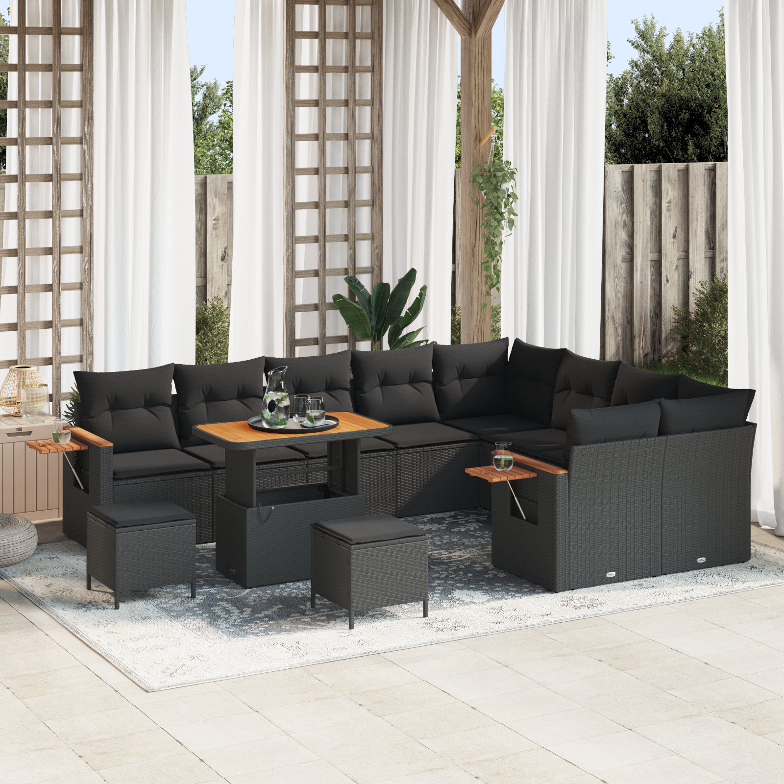 12 dalių sodo sofa rinkinys su pagalvėmis juodas poli ratanas akacija