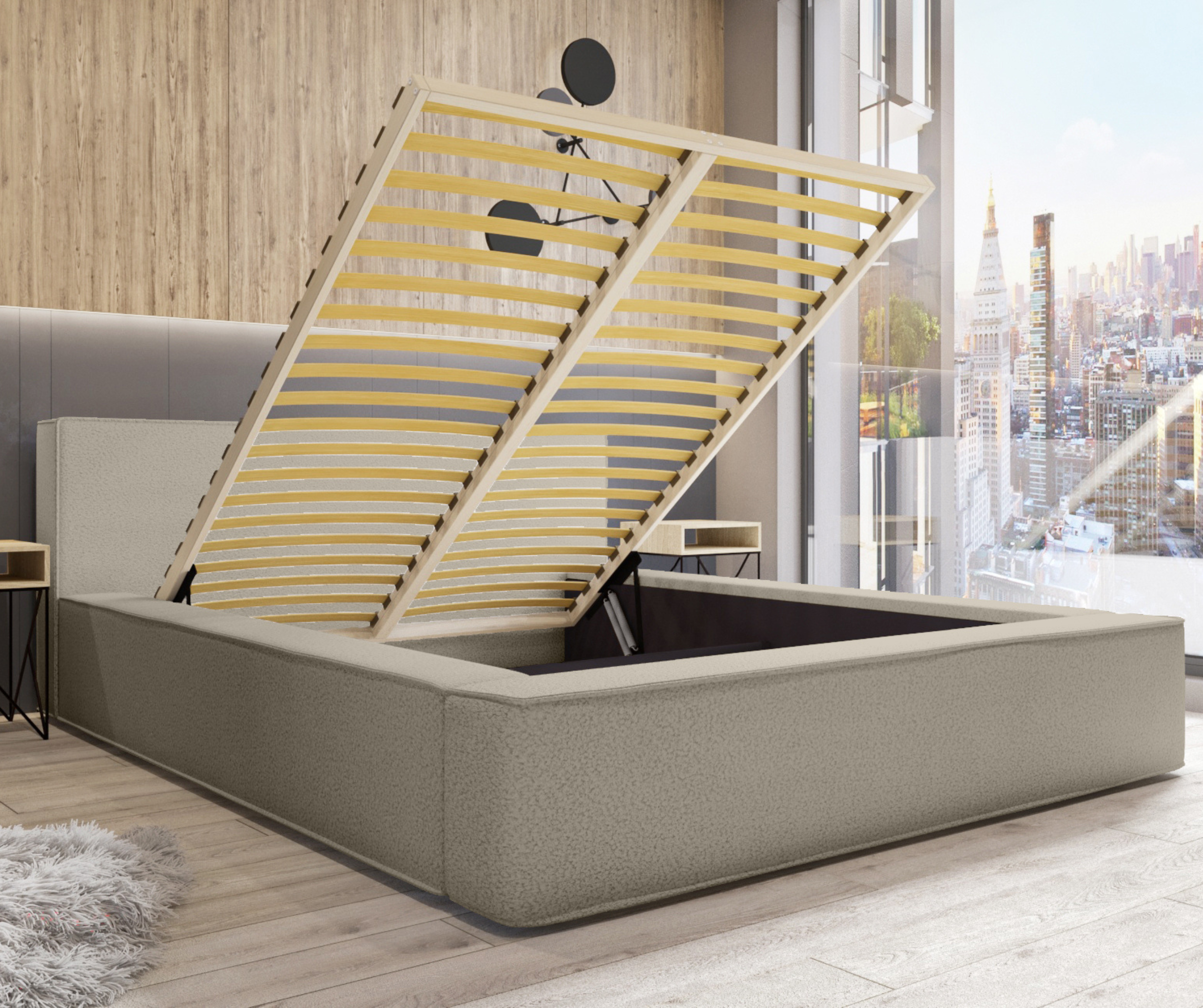 Bed BERNAND, grey-brown structured