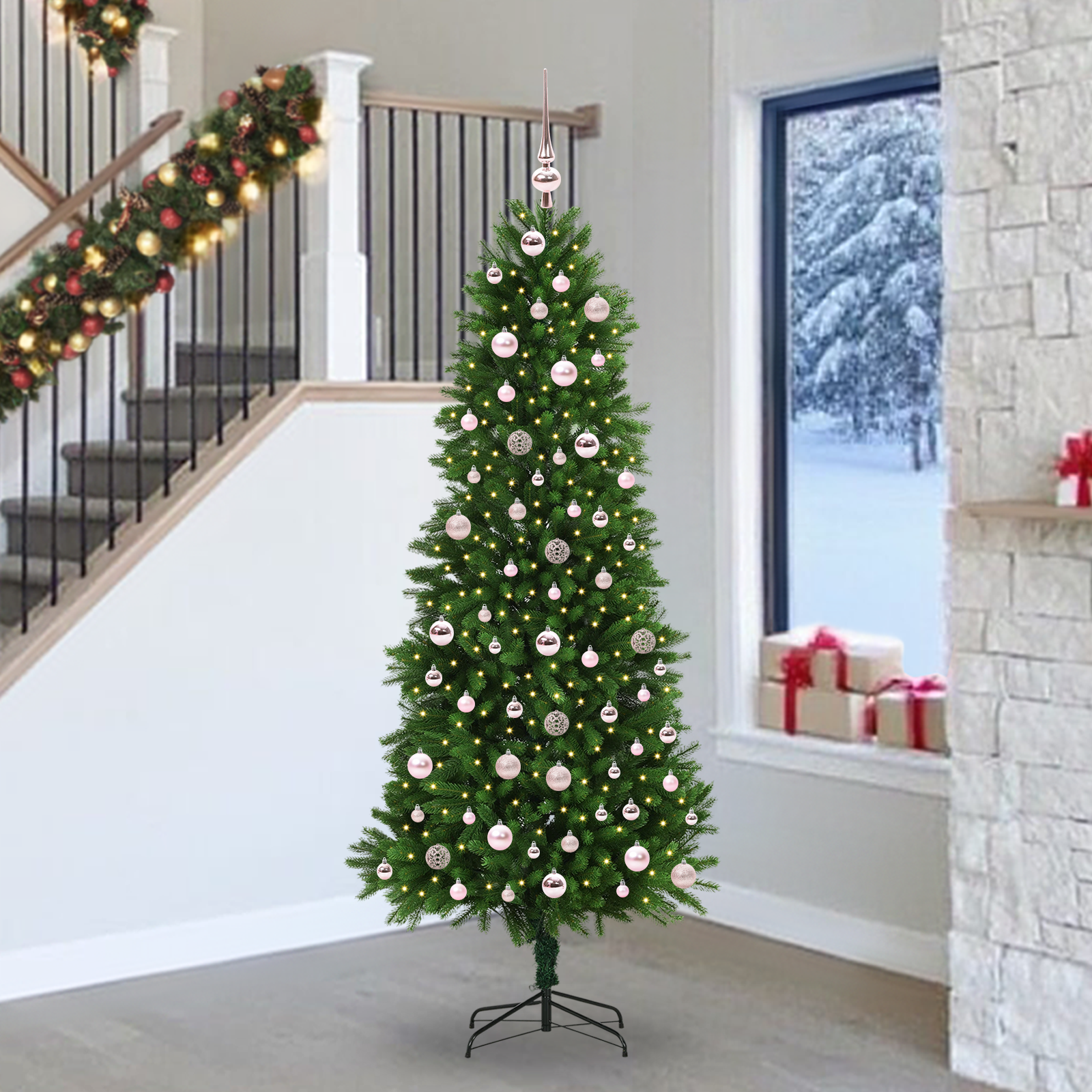 Ziemassvētku eglīte ar 300 LED statīvu zaļa 240 cm PE