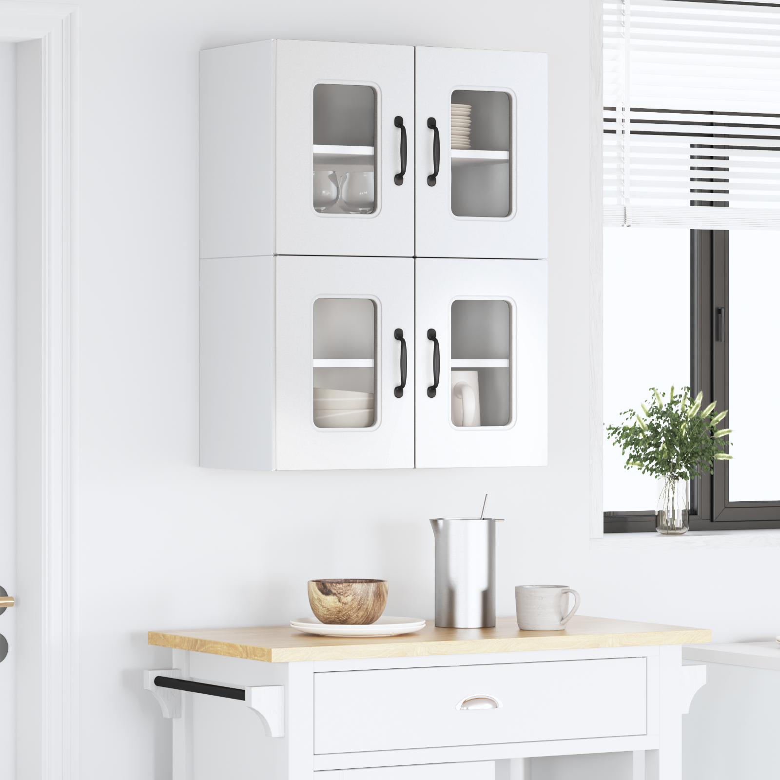 Virtuvės sieninė spintelė 2 pcs Aukštai blizganti balta