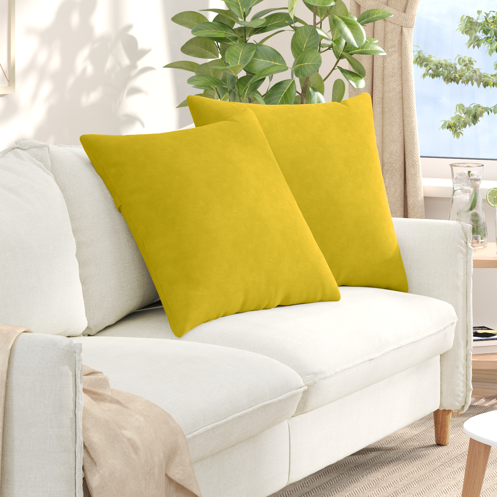 Sofa Pagalvės 2 pcs Geltona 60 x 60 cm Kordūrinis audinys