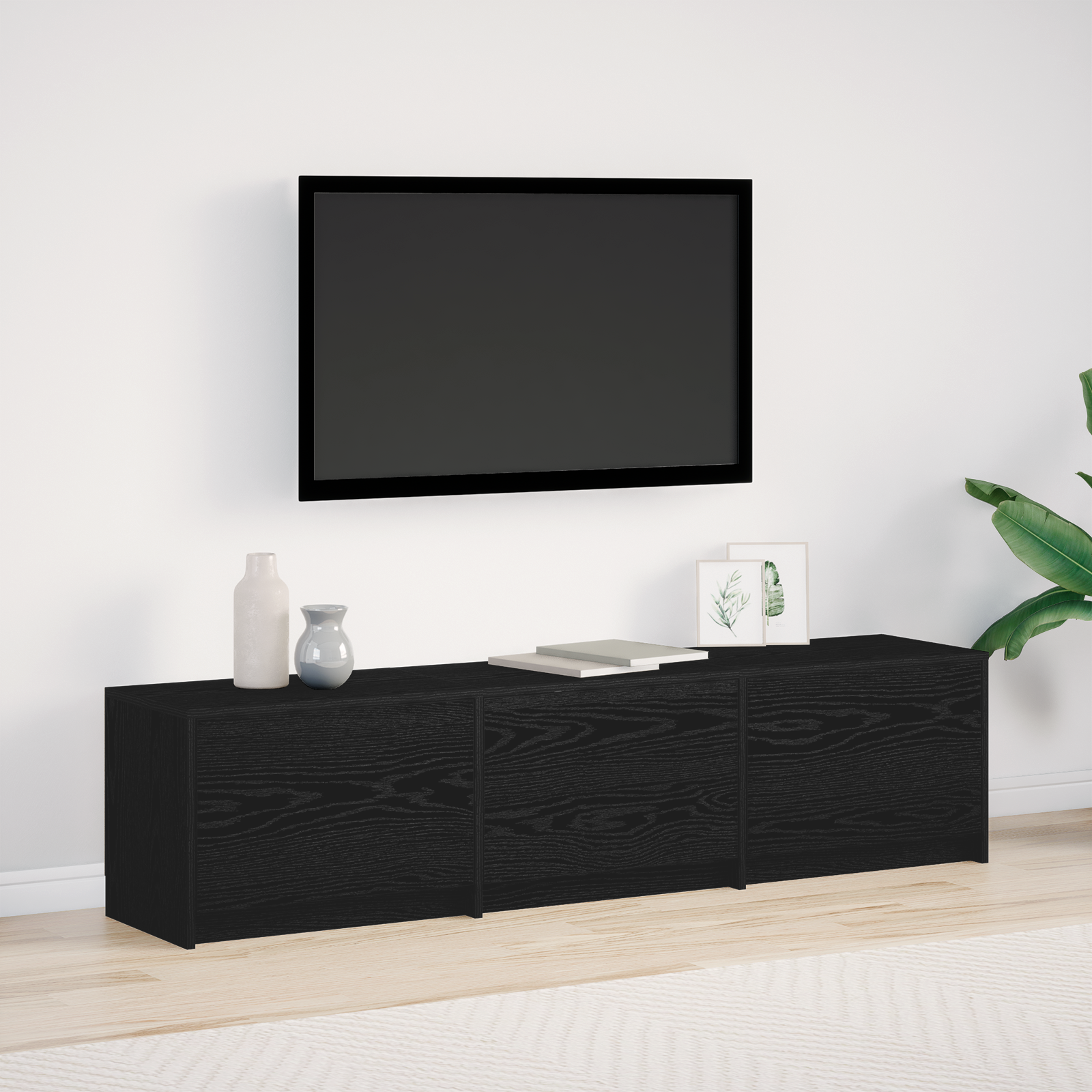 TV Cabinet with LED Black Oak 165 x 34 x 40 cm