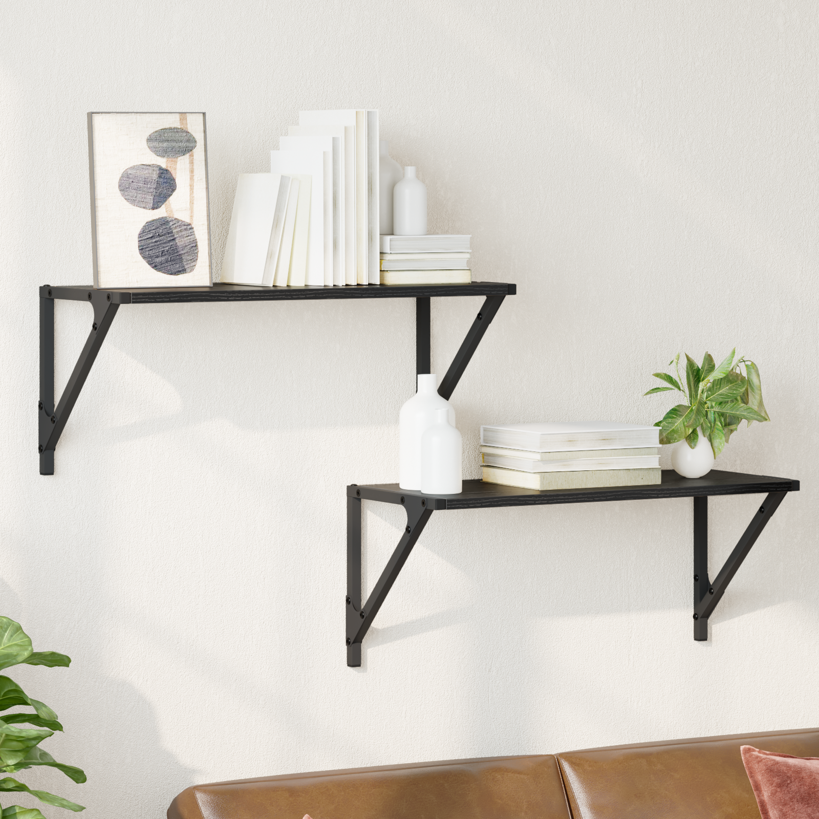 Sieninės lentynos 2 pcs Juodas ąžuolas 60 x 25 x 25,5 cm