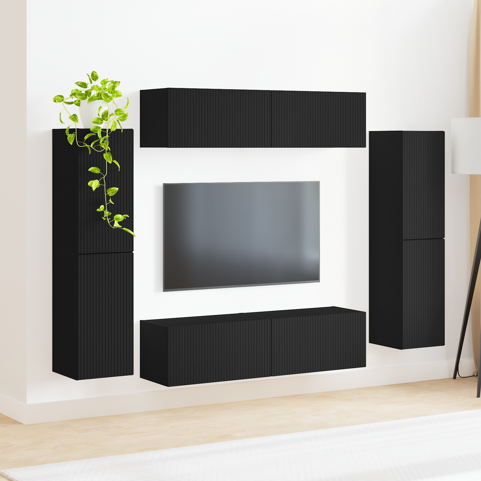 TV spintelių komplektas 8 pcs Juoda Apdirbta mediena