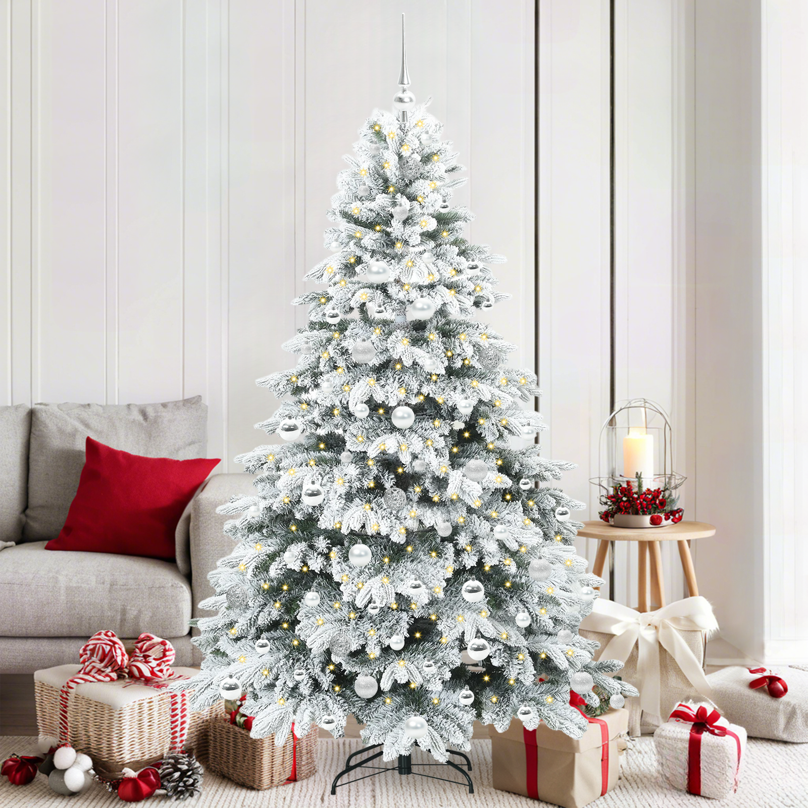 Mākslīgā Ziemassvētku eglīte ar 300 LED, balta, 180 cm, PE un PVC
