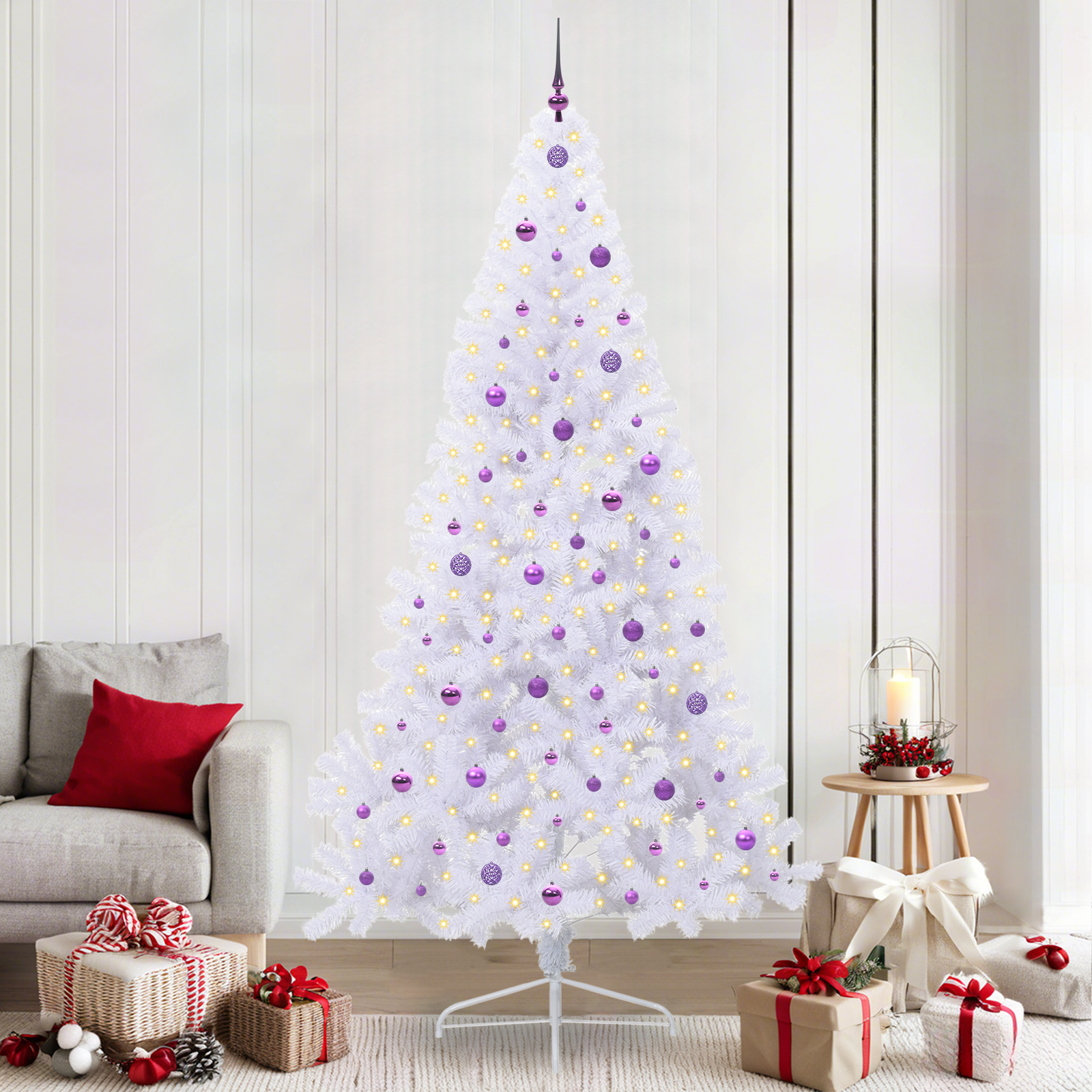Mākslīgā Ziemassvētku eglīte ar 300 LED, balta, 240 cm, PVC un tērauds