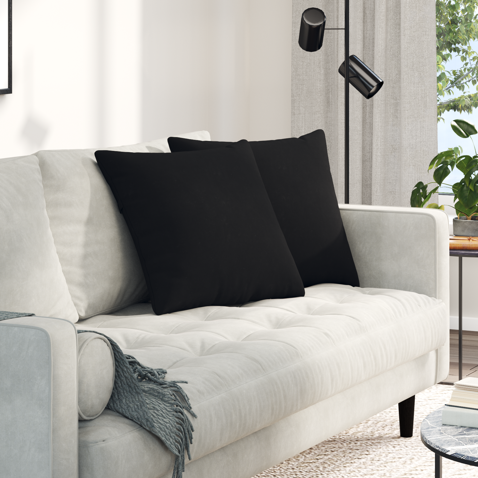 Sofa Pagalvės 2 pcs Juoda 50 x 50 cm audinys