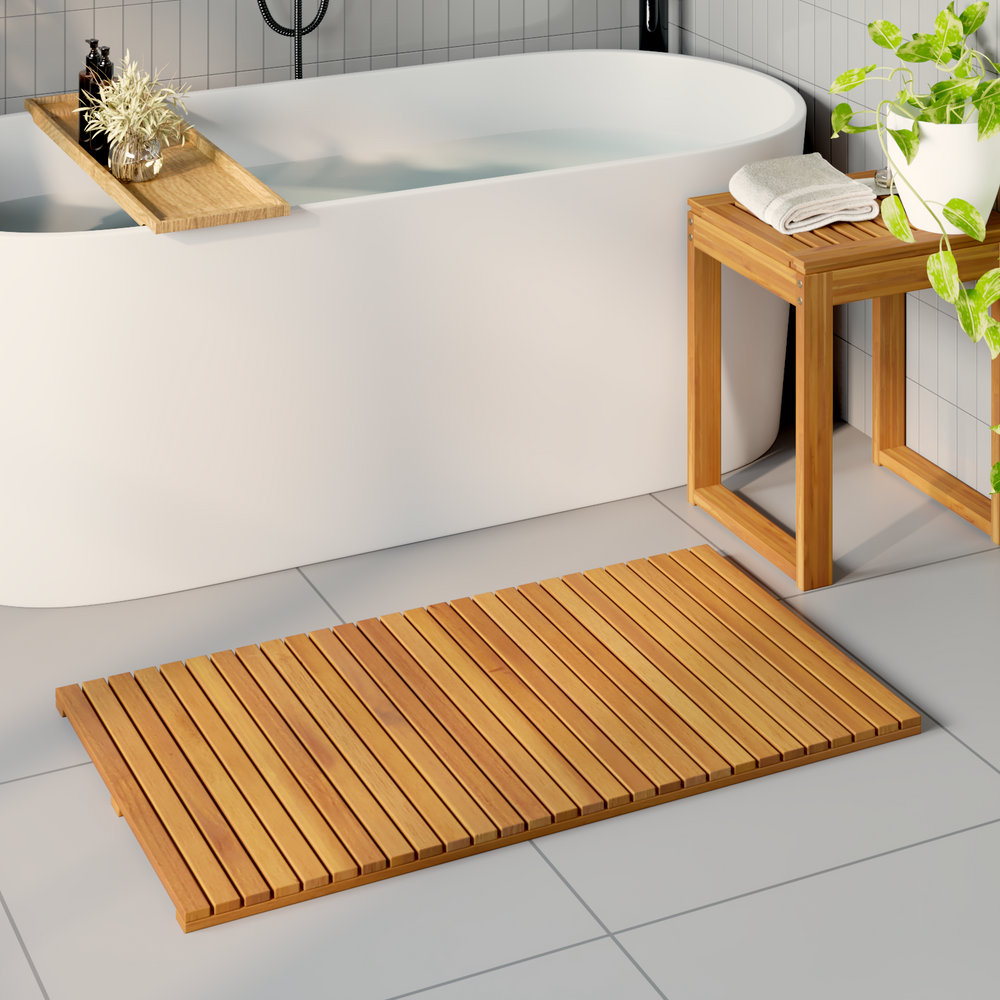 Bath mat Simple Brown 100 x 55 cm Wood