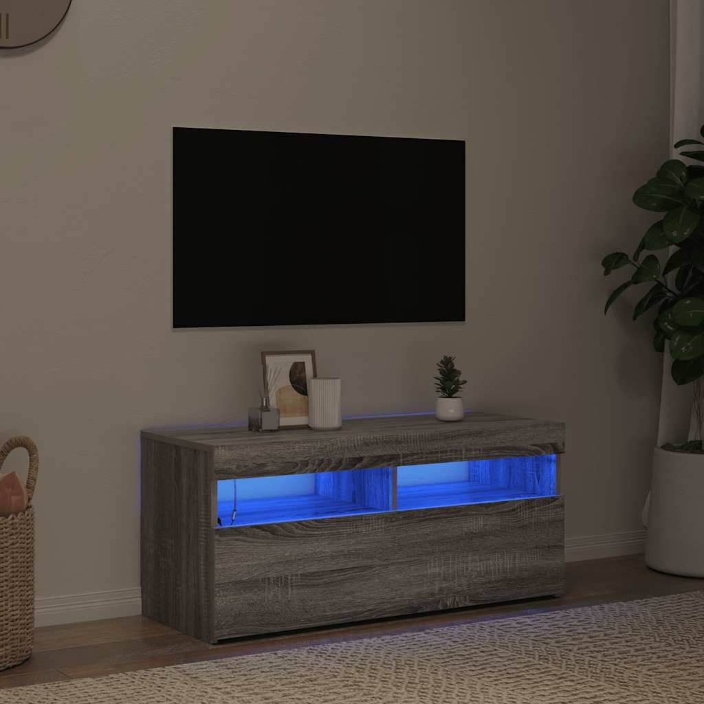 TV spintelė su LED apšvietimu, pilka ąžuolo, 90x35x40cm