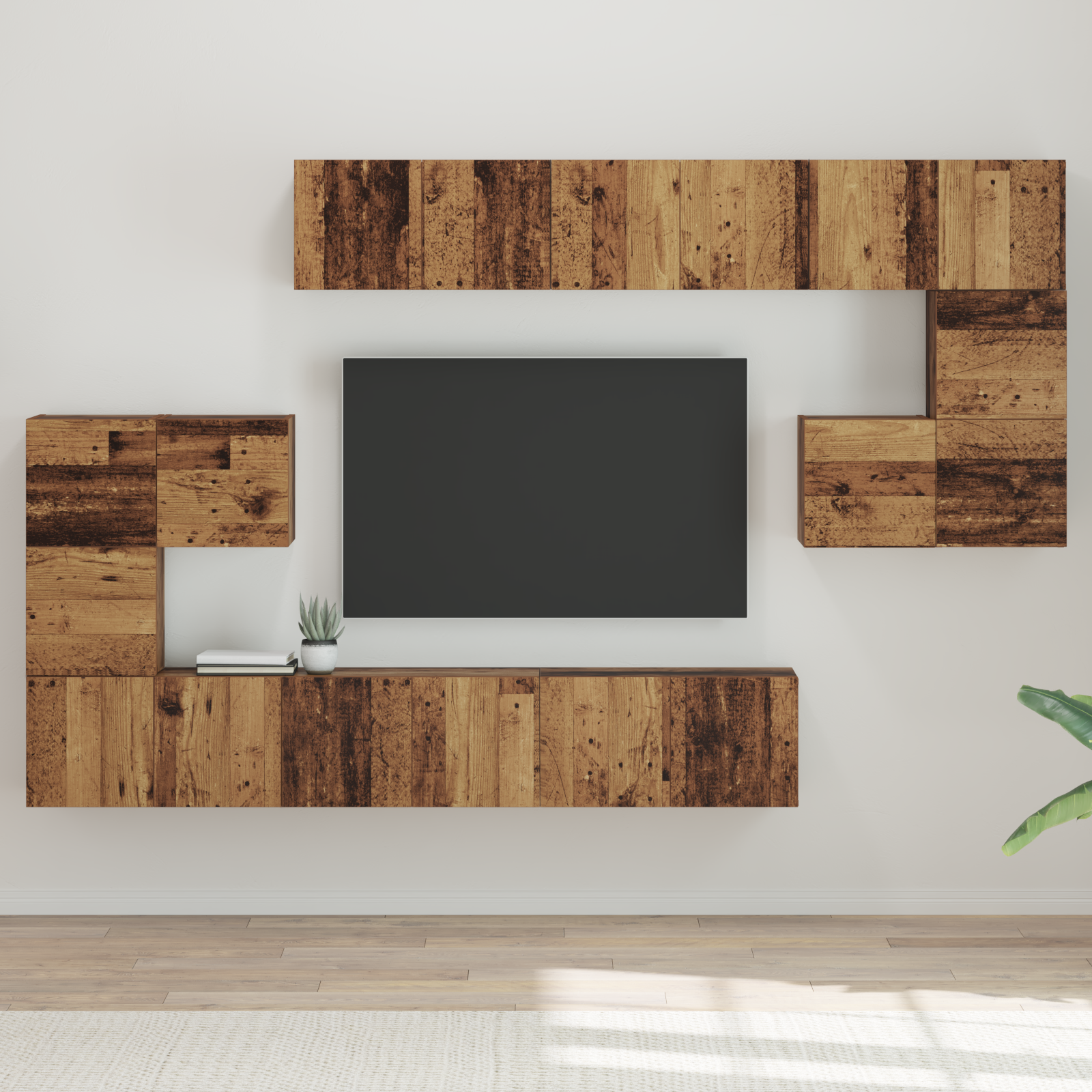 TV cabinet set 10 pcs Ancient wood Engineered wood