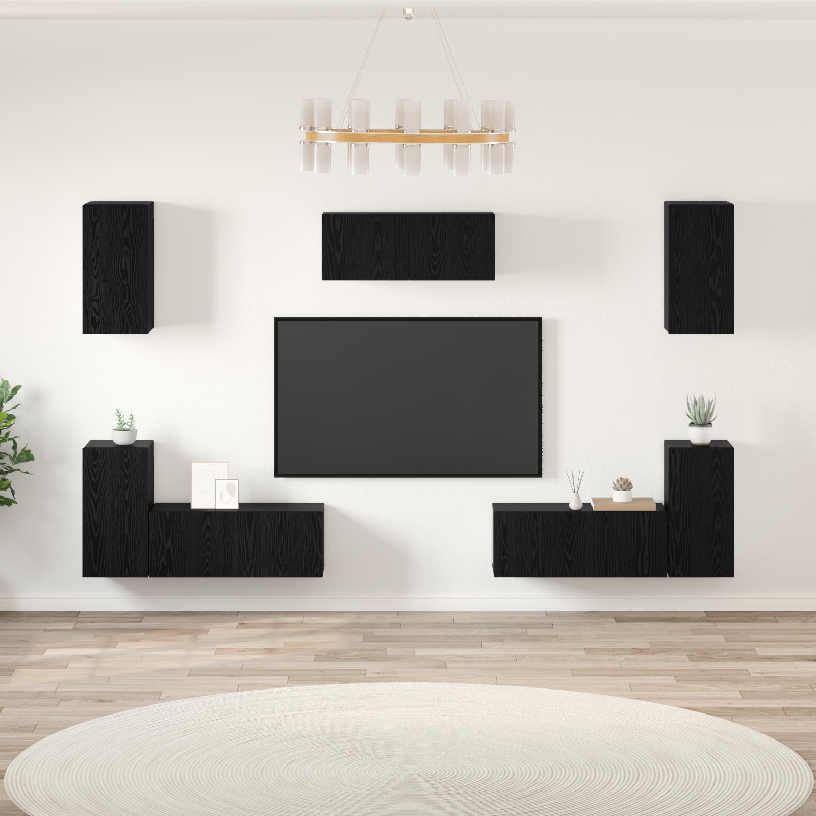 TV spintelių komplektas 7 pcs Juodas ąžuolas Apdirbta mediena