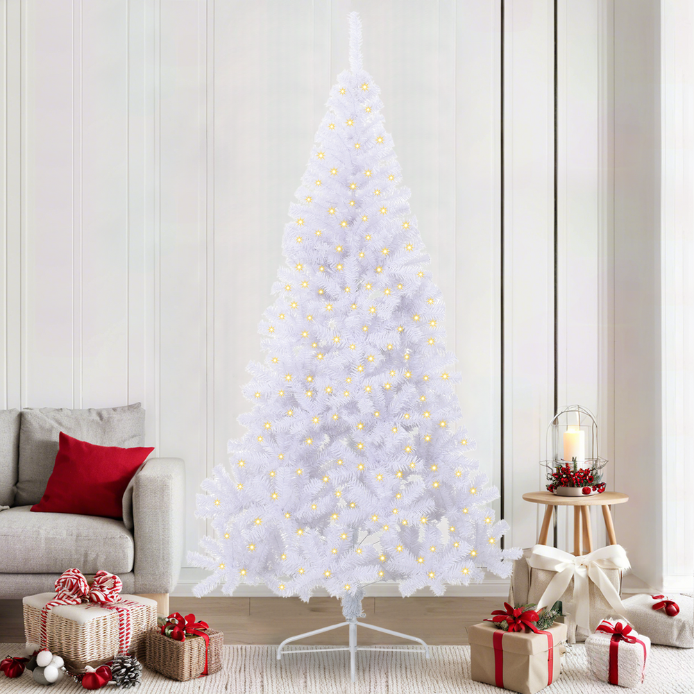 Artificial Christmas Tree with 300 LEDs White 240 cm PVC and Steel