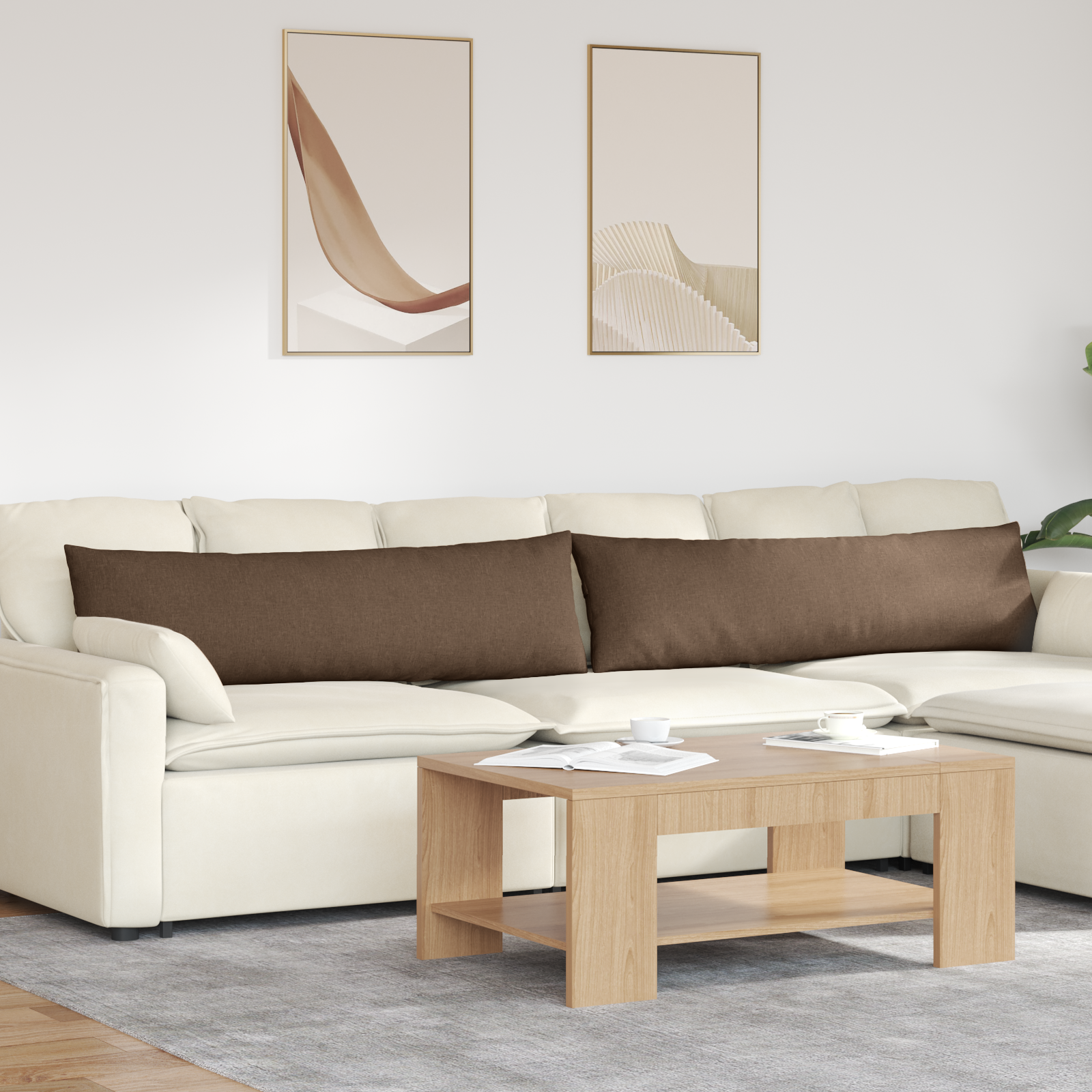 Dīvāna spilveni 2 gab brūni 145 x 40 cm audums