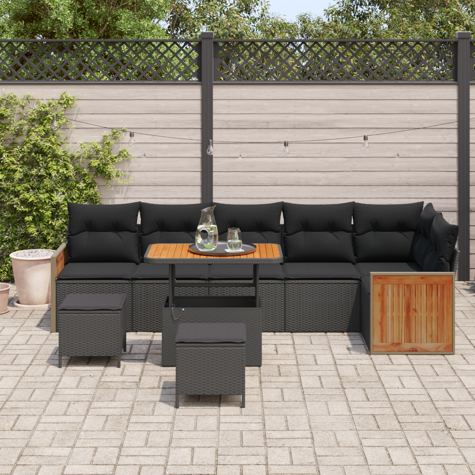 9 Dalių Sodo Sofa Rinkinys Su Pagalvėmis Juodas Poli Ratanas Akacija