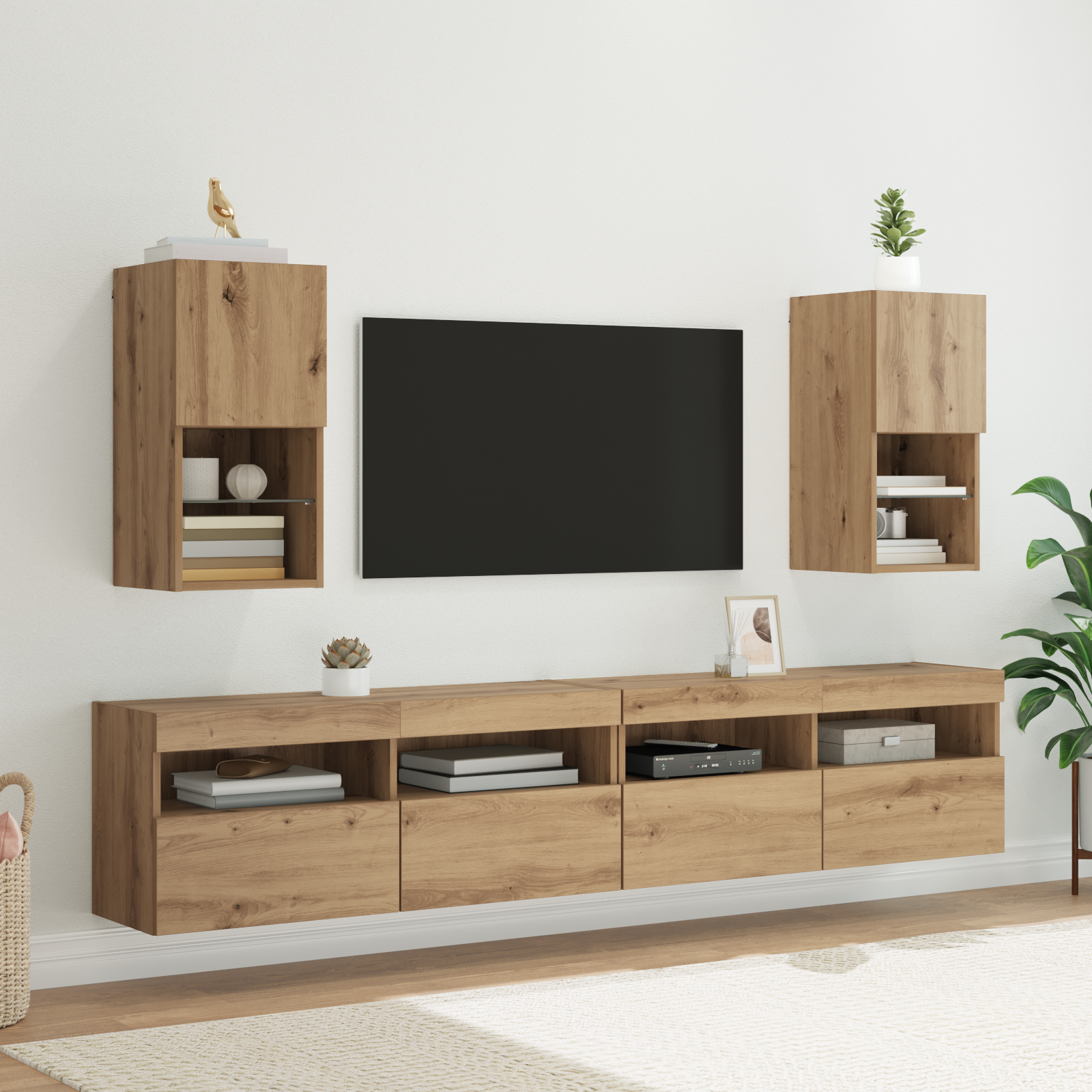 Pie sienas stiprināmi TV skapīši 2 gab. amatnieku ozola krāsā