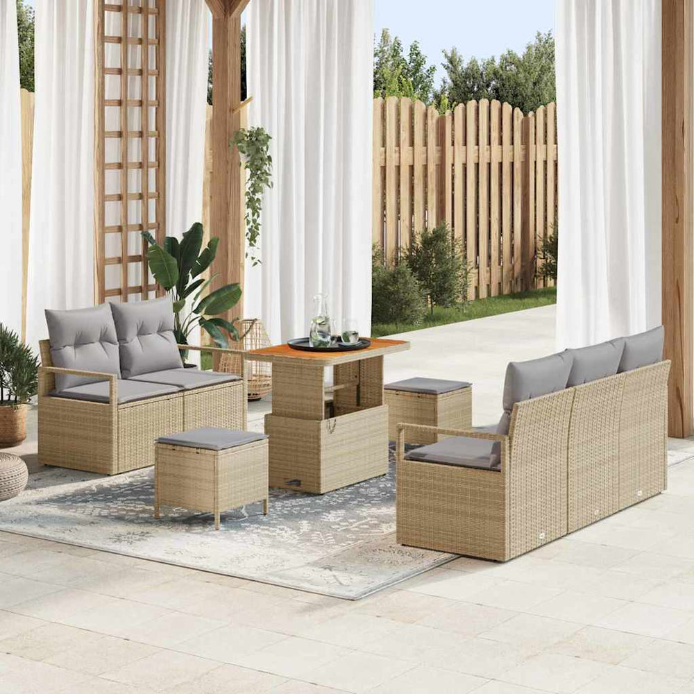 8 Dalių Lauko Sofa Komplektas su Pagalvėmis Smėlio Poliratanas Akacijas - Namų Idėja