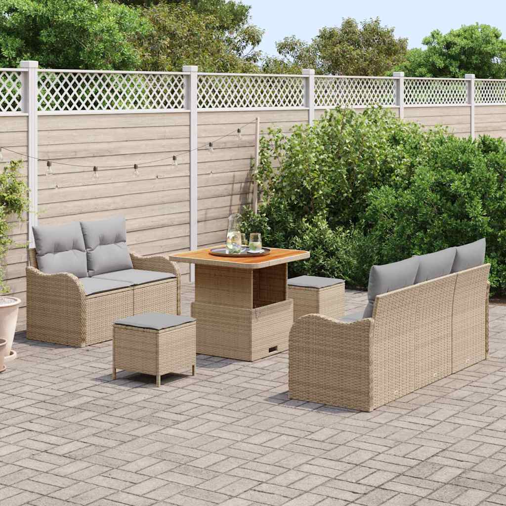 8 dalių sodininkų sofa komplektas su pagalvėmis Smėlinė Poli Ratanas Akacija - Namų Idėja