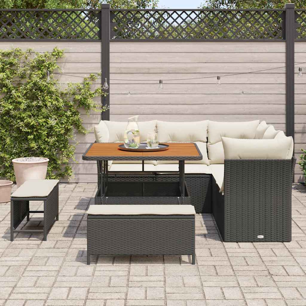 8 dalių sodo sofa komplektas su pagalvėlėmis Juoda poli ratanas akacija - Namų Idėja