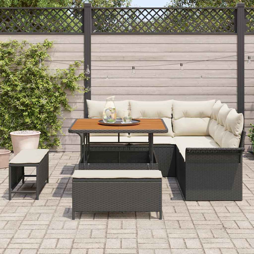 8 dalių Sodo Sofa Komplektas su Pagalvėlėmis Juoda Poliratanas Akacija - Namų Idėja