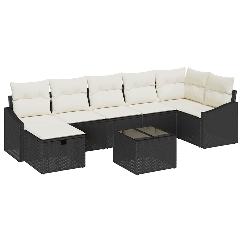 8 dalių sodo sofa komplektas su pagalvėlėmis Juoda polirataninė - Namų Idėja