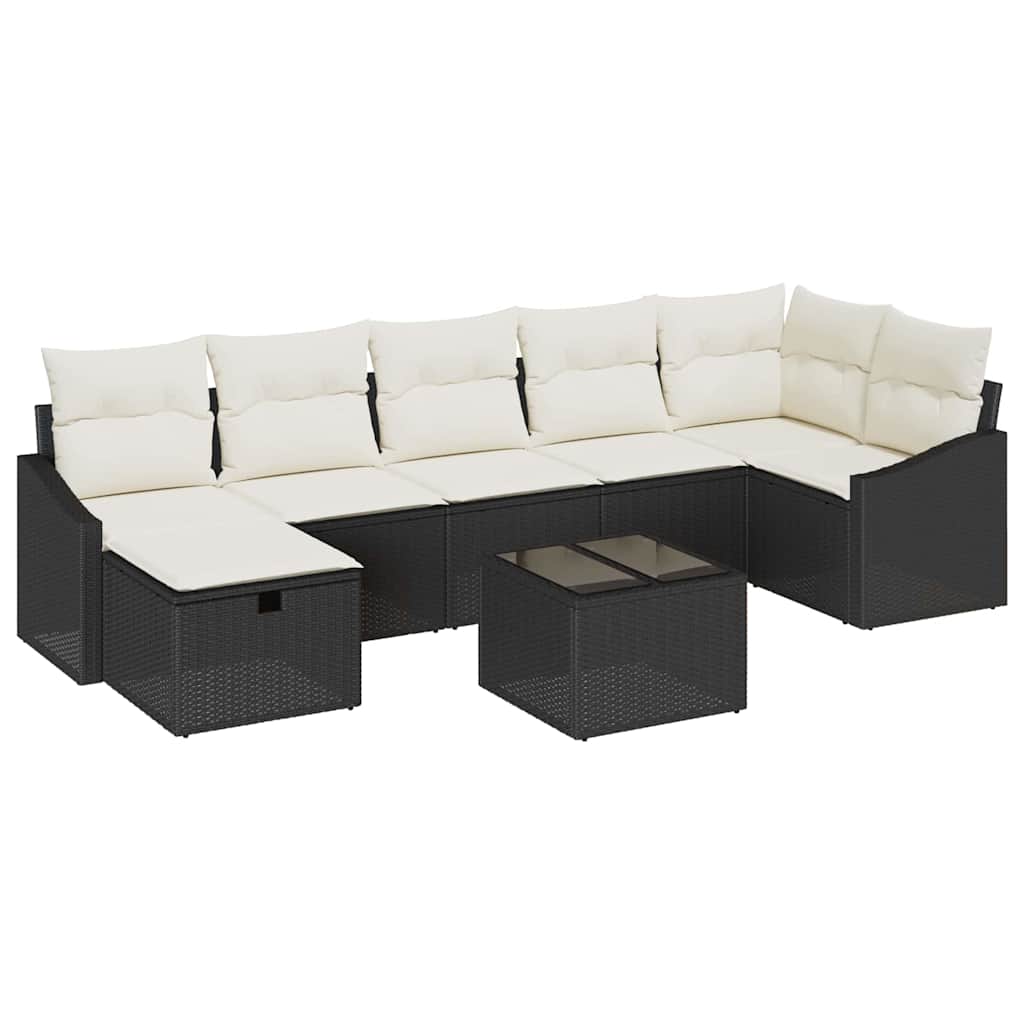 8 dalių sodo sofa komplektas su pagalvėlėmis Juoda polirataninė - Namų Idėja