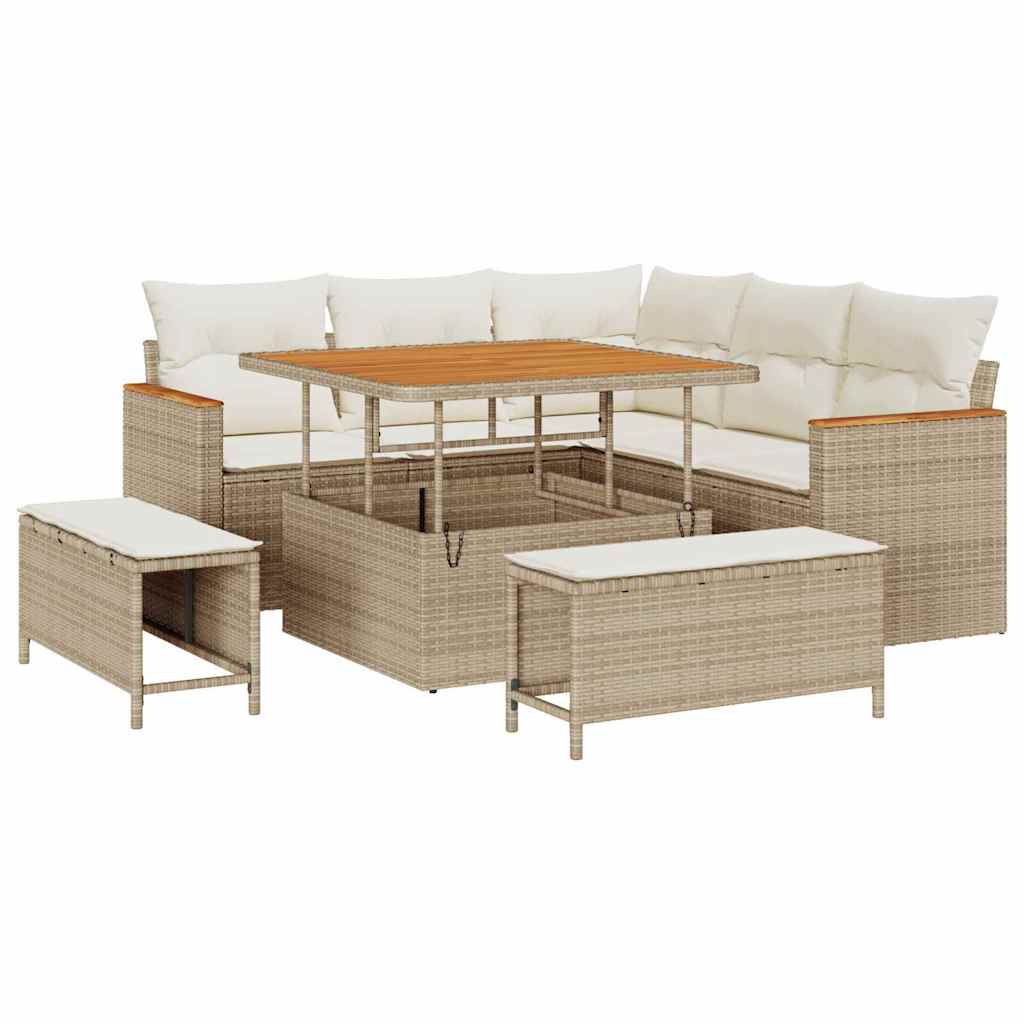 8 dalių sodo sofa komplektas su pagalvėlėmis smėlio poli ratanas akacijos - Namų Idėja