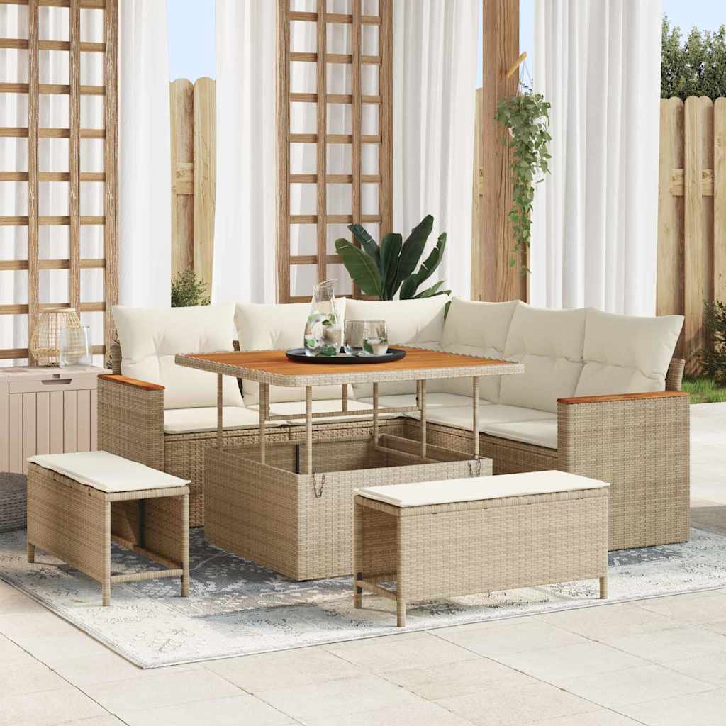 8 dalių sodo sofa komplektas su pagalvėlėmis smėlio poli ratanas akacijos - Namų Idėja