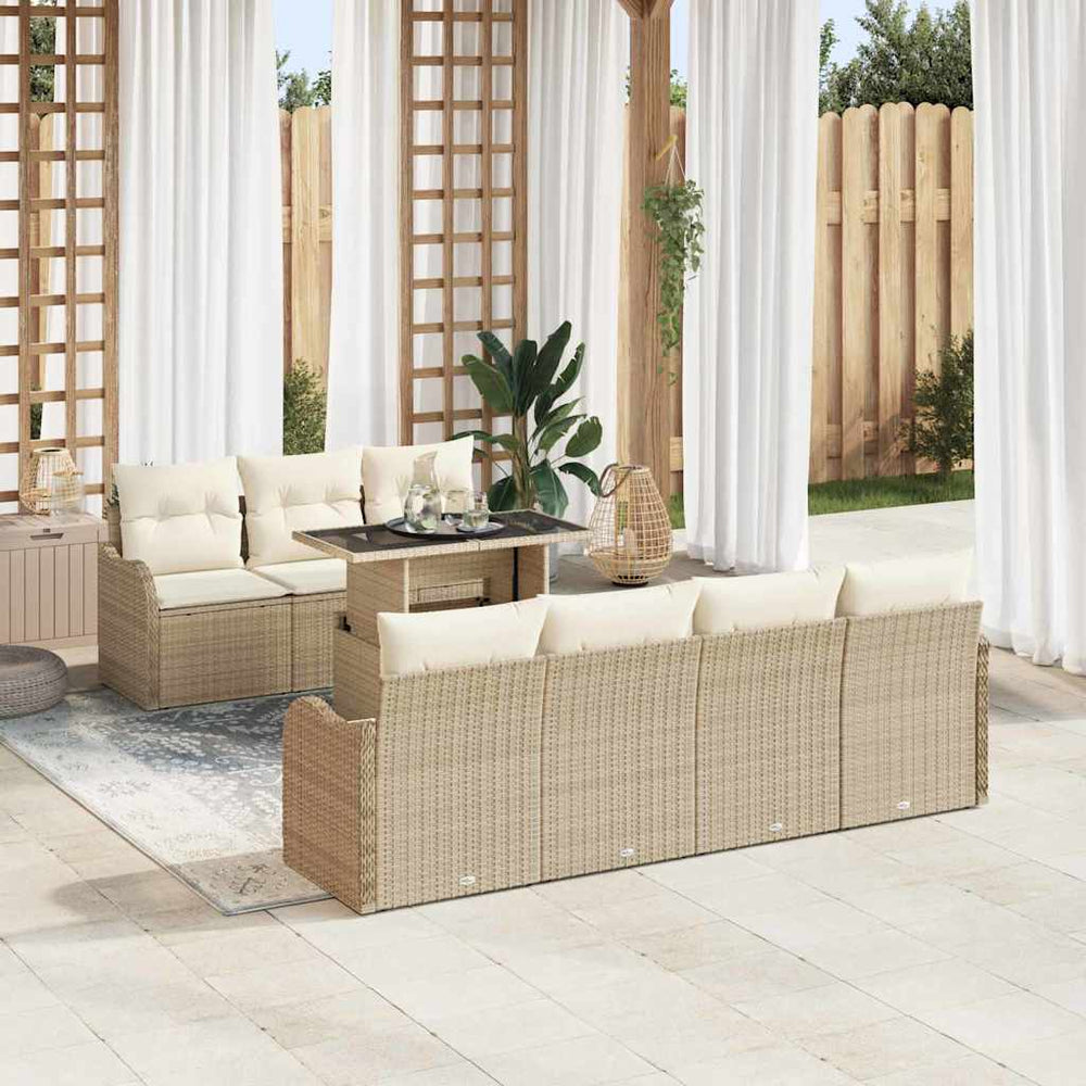8 dalių sodo sofa komplektas su pagalvėlėmis Smėlio poliratano - Namų Idėja