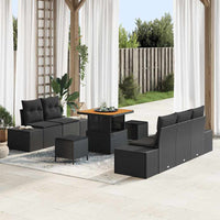 8 dalių sodo sofa komplektas su pagalvėmis Juodas poli ratanas akacija - Namų Idėja
