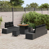 8 dalių sodo sofa komplektas su pagalvėmis Juodas poli ratanas akacija - Namų Idėja