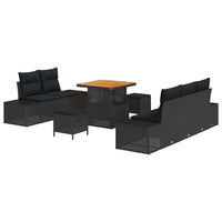 8 dalių sodo sofa komplektas su pagalvėmis Juodas poli ratanas akacija - Namų Idėja