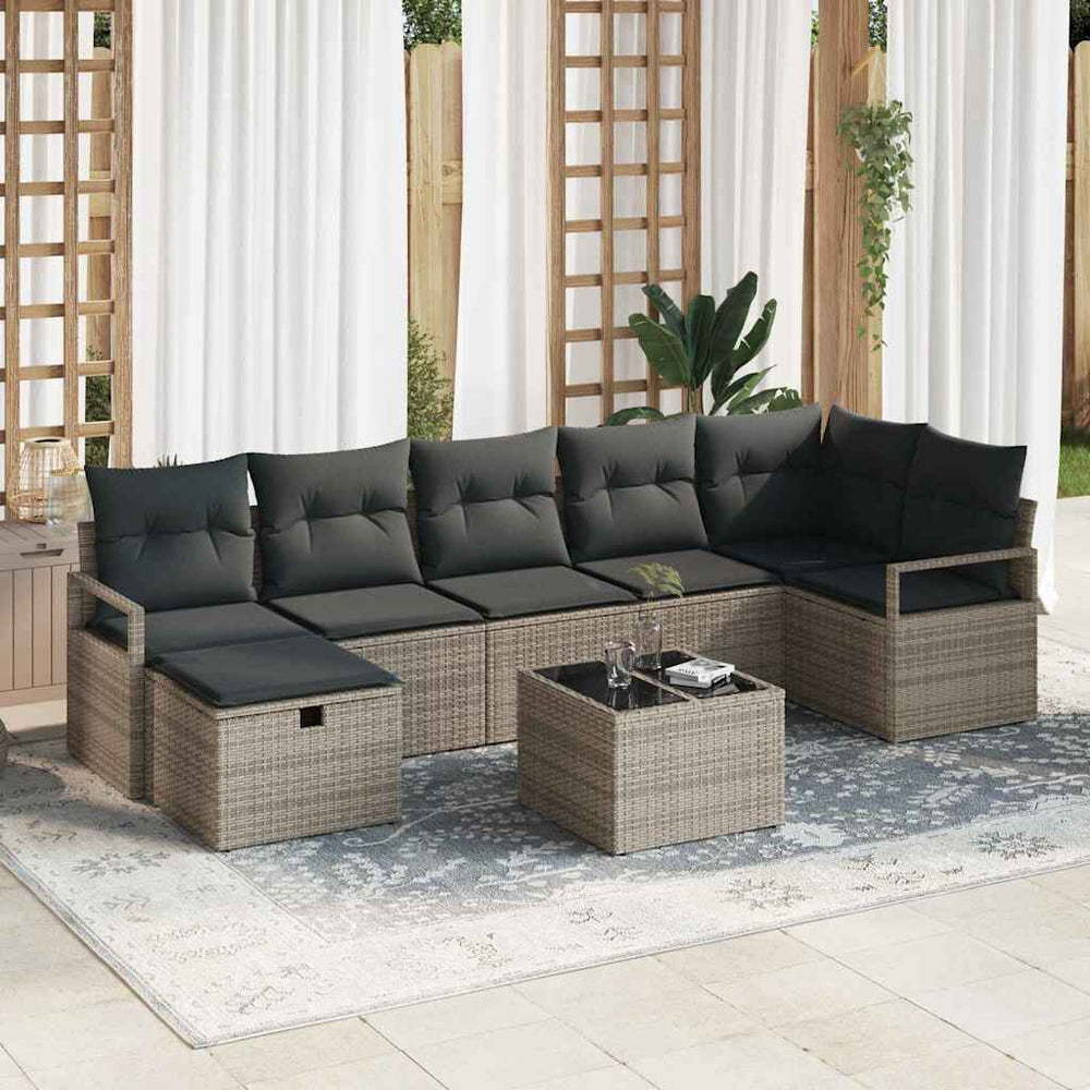 8 dalių sodo sofa komplektas su pagalvėmis pilka poli ratanas - Namų Idėja