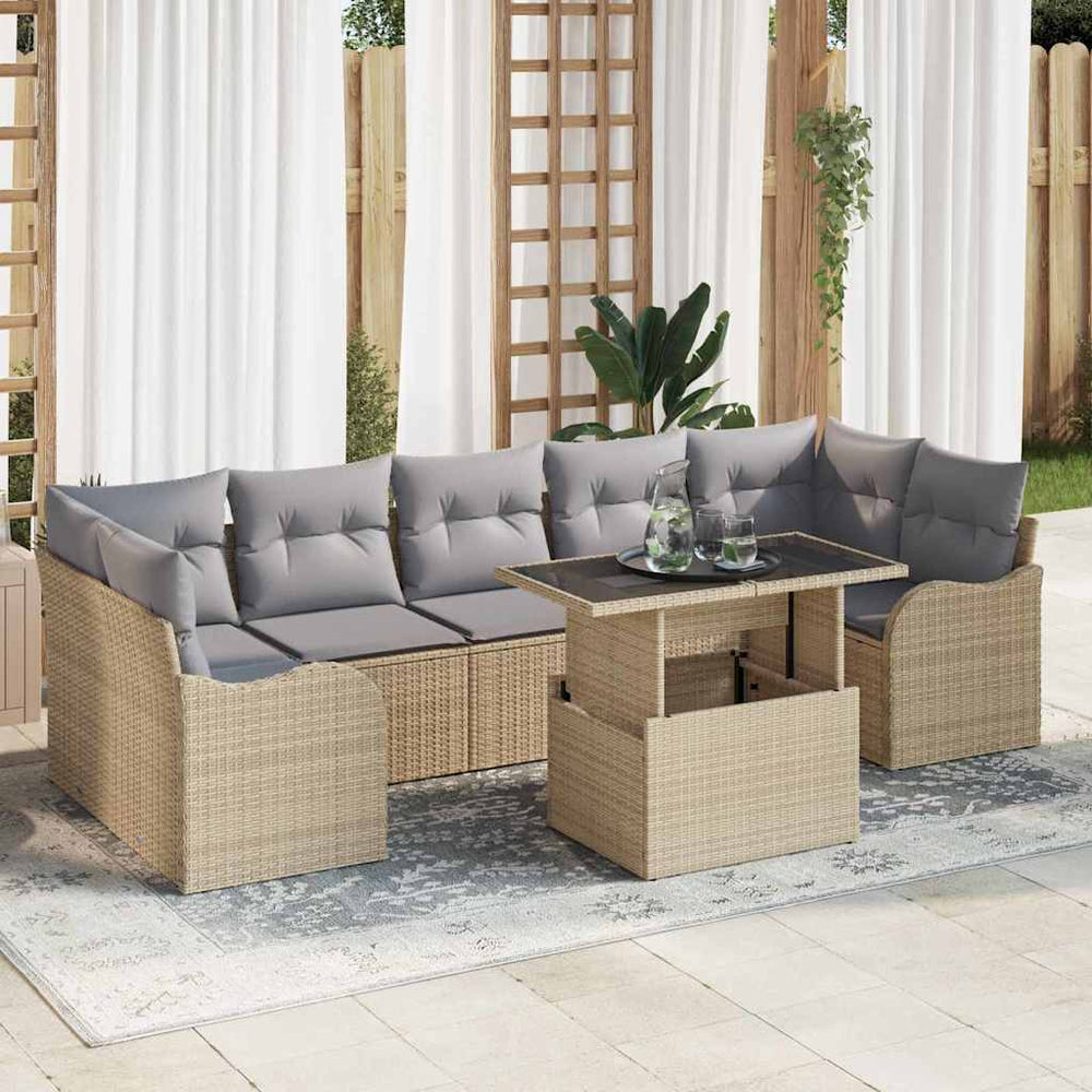 8 dalių sodo sofa komplektas su pagalvėmis Smėlinis poli ratanas - Namų Idėja