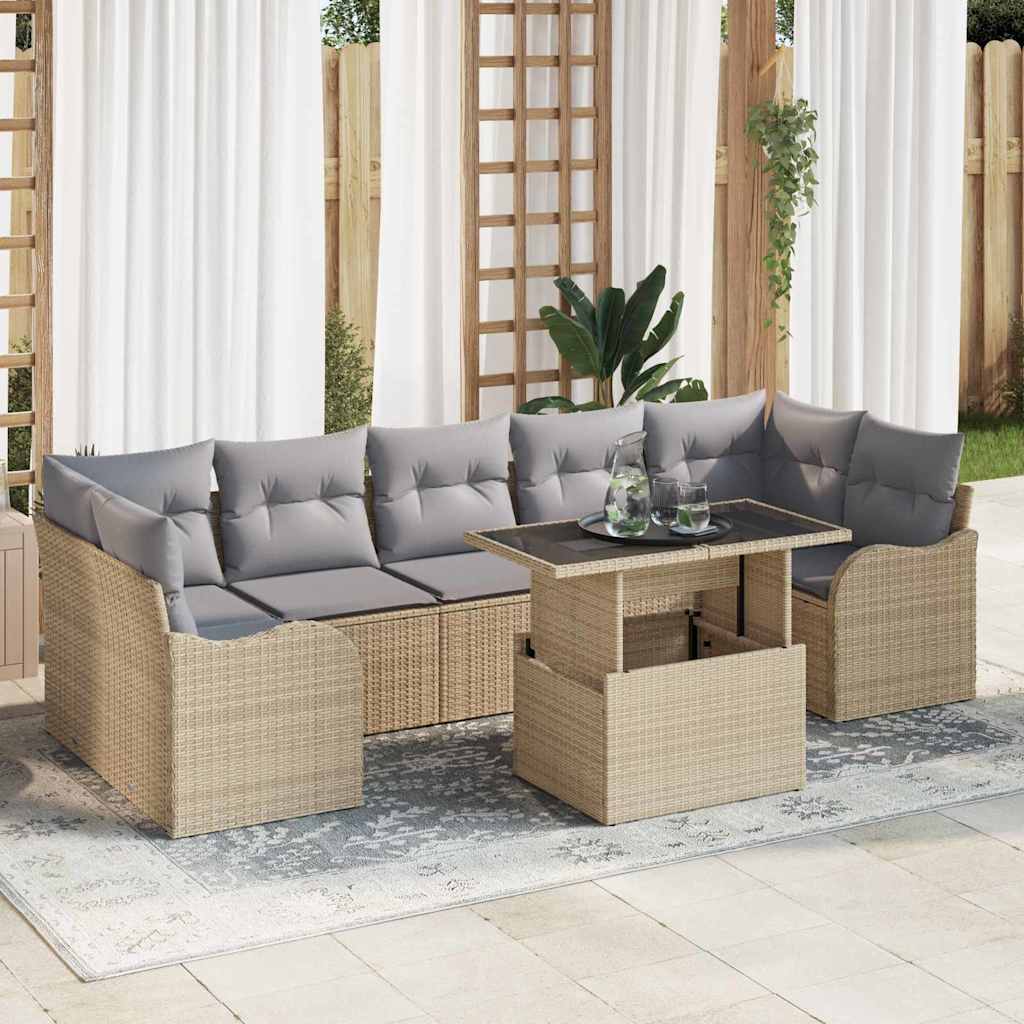 8 dalių sodo sofa komplektas su pagalvėmis Smėlinis poli ratanas - Namų Idėja