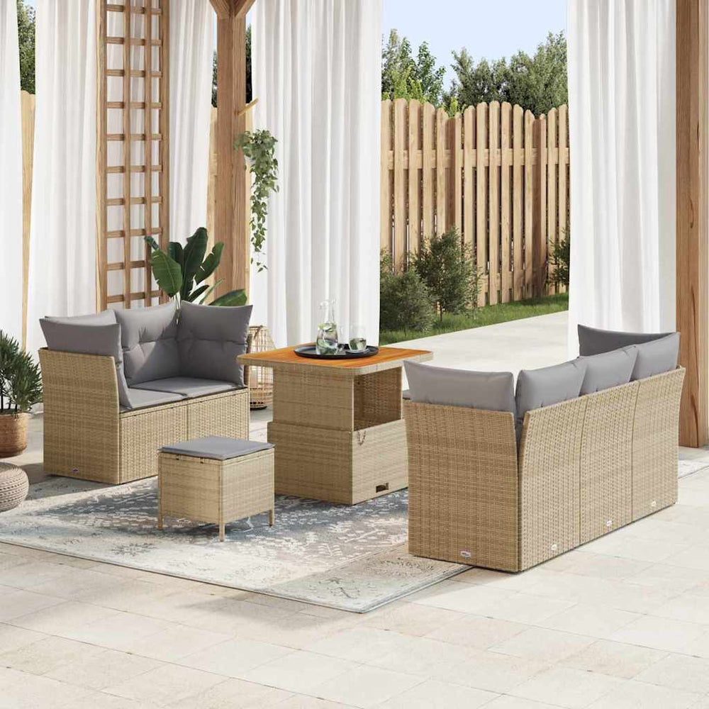 8 dalių sodo sofa komplektas su pagalvėmis smėlinis poliratanas - Namų Idėja
