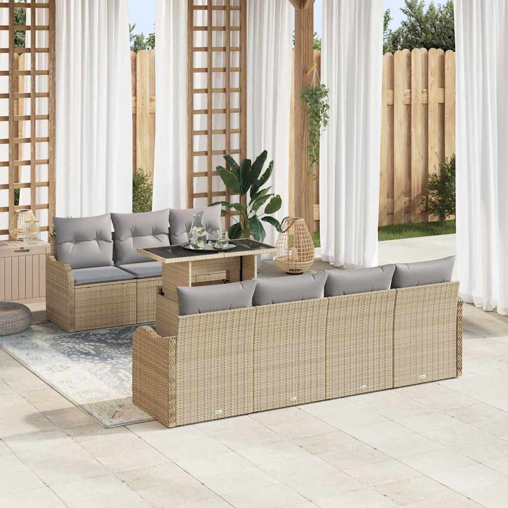 8 Dalių Sodo Sofa Komplektas su Pagalvėmis Smėlio Poli Ratanas - Namų Idėja
