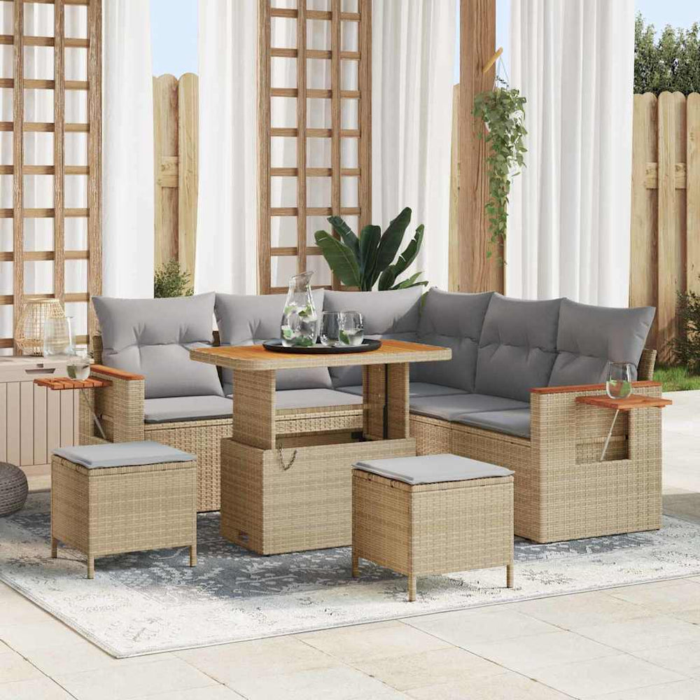 8 dalių sodo sofa komplektas su pagalvėmis smėlio poli ratanas akacijos - Namų Idėja