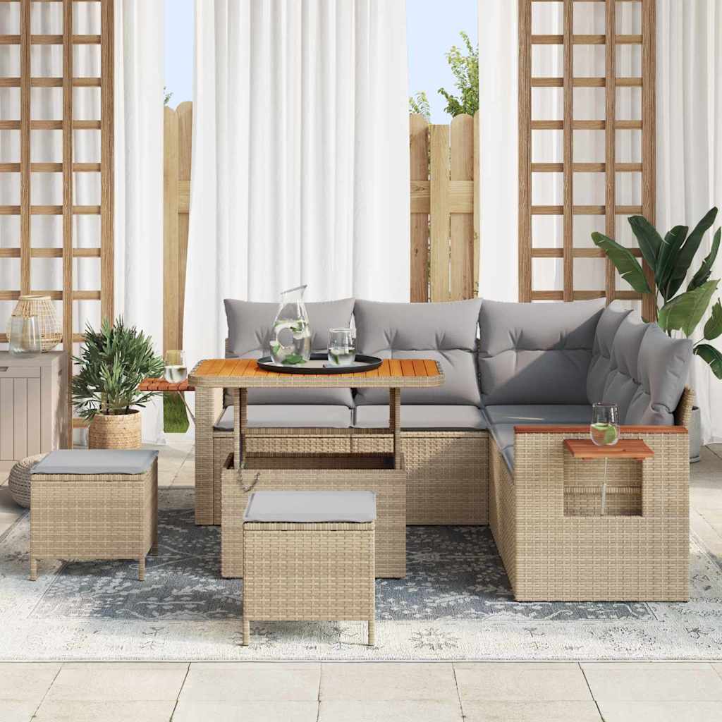 8 dalių sodo sofa komplektas su pagalvėmis smėlio poli ratanas akacijos - Namų Idėja