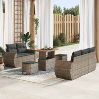 8 Dalių Sodo Sofa Komplekts Su Pagalvėlėmis Pilka Poli Ratanas Akacija - Namų Idėja