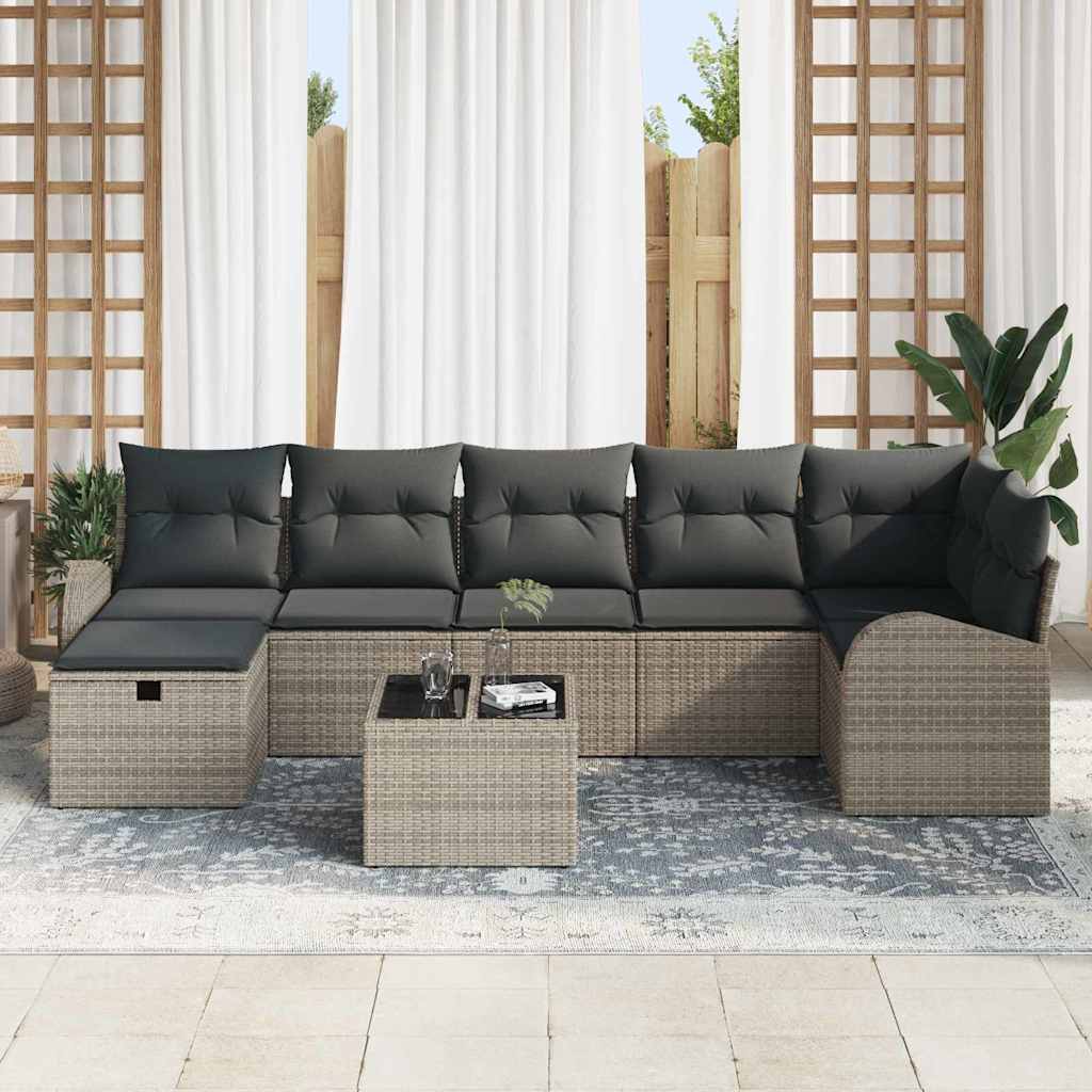 8 dalių Sodo Sofa Rinkinyje su Pagalvėlėmis Pilka Poli Ratanas - Namų Idėja