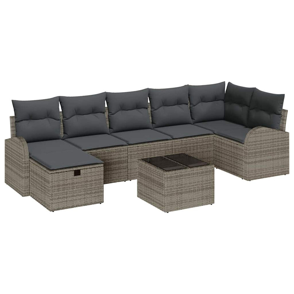 8 dalių Sodo Sofa Rinkinyje su Pagalvėlėmis Pilka Poli Ratanas - Namų Idėja