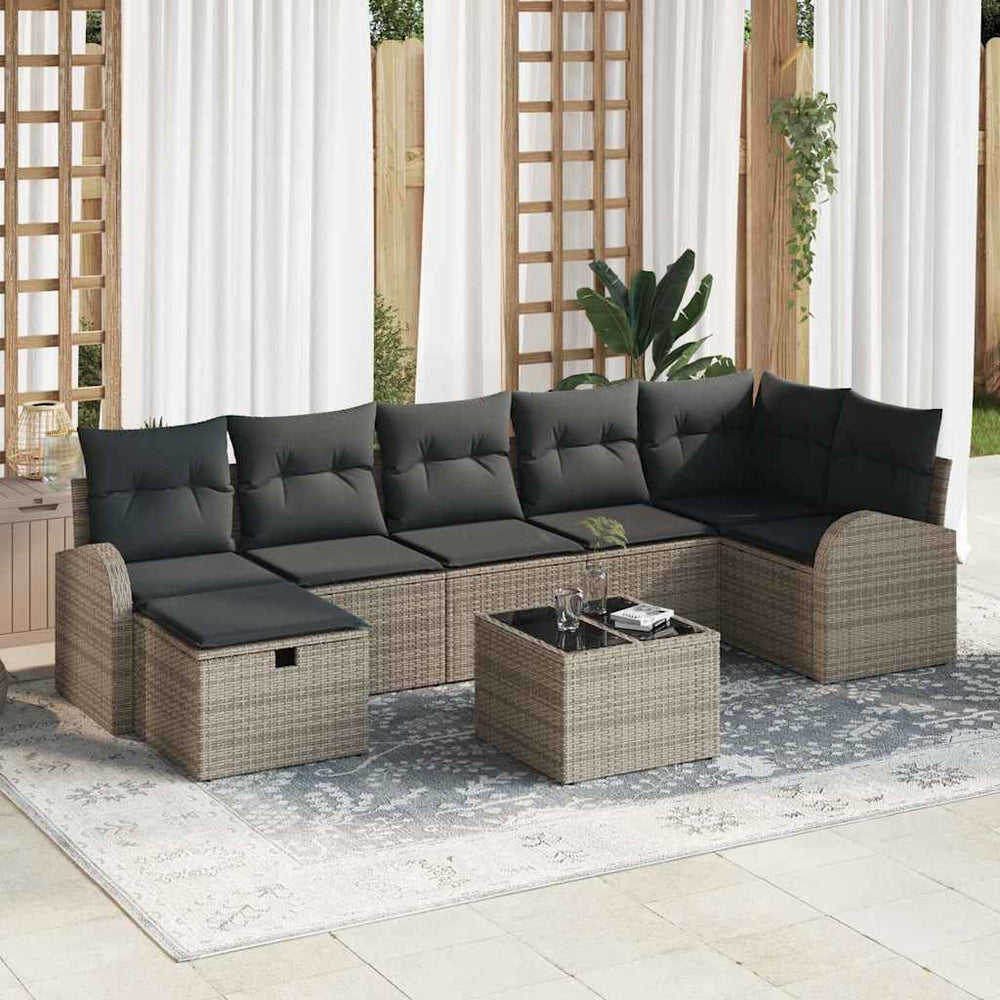 8 dalių Sodo Sofa Rinkinyje su Pagalvėlėmis Pilka Poli Ratanas - Namų Idėja